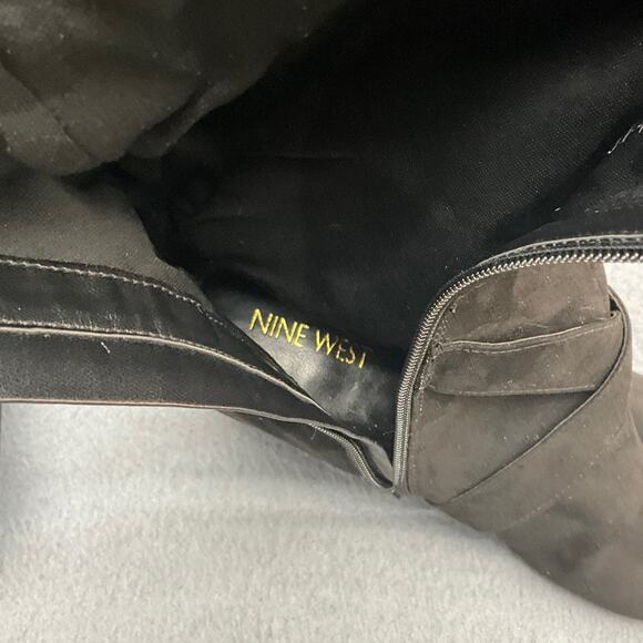 Nine West Black Faux Suede Cross Strap Block Heel Tall Riding Boot Women 8.5 - Picture 10 of 10